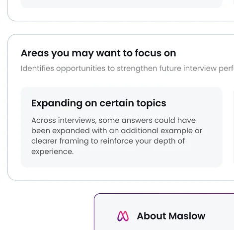 Maslow Interview Snapshot report sent to candidate showing some development areas to focus on.
