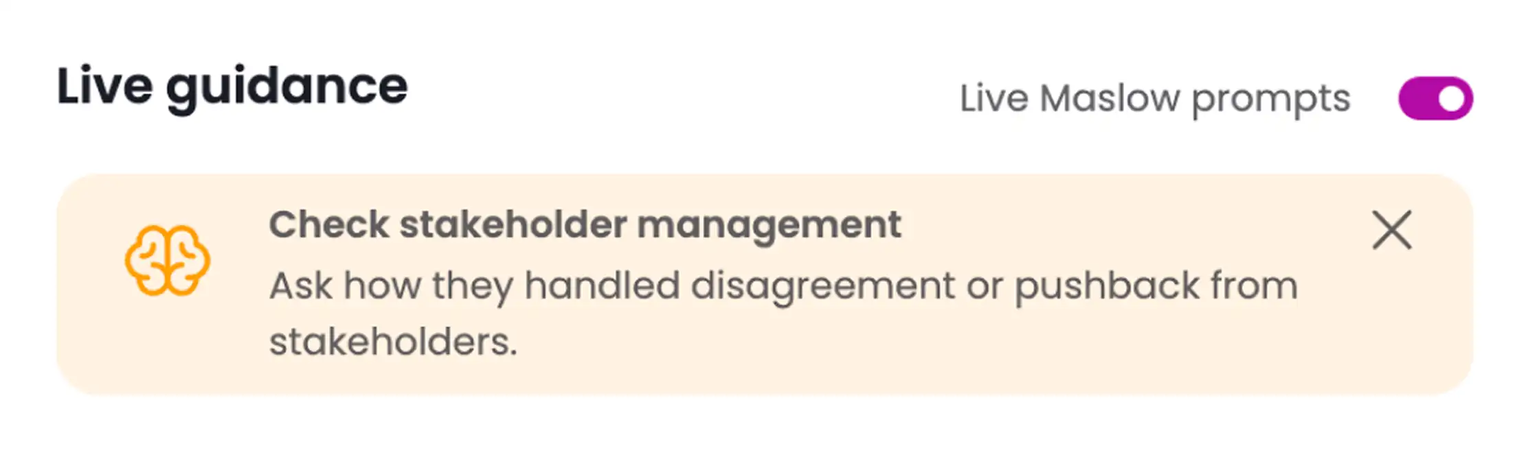 Close-up of a live prompt in the Maslow extension during a live interview to check stakeholder management